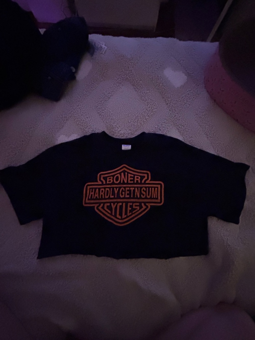 Gildan Black Crop Tee with “Harley” Logo